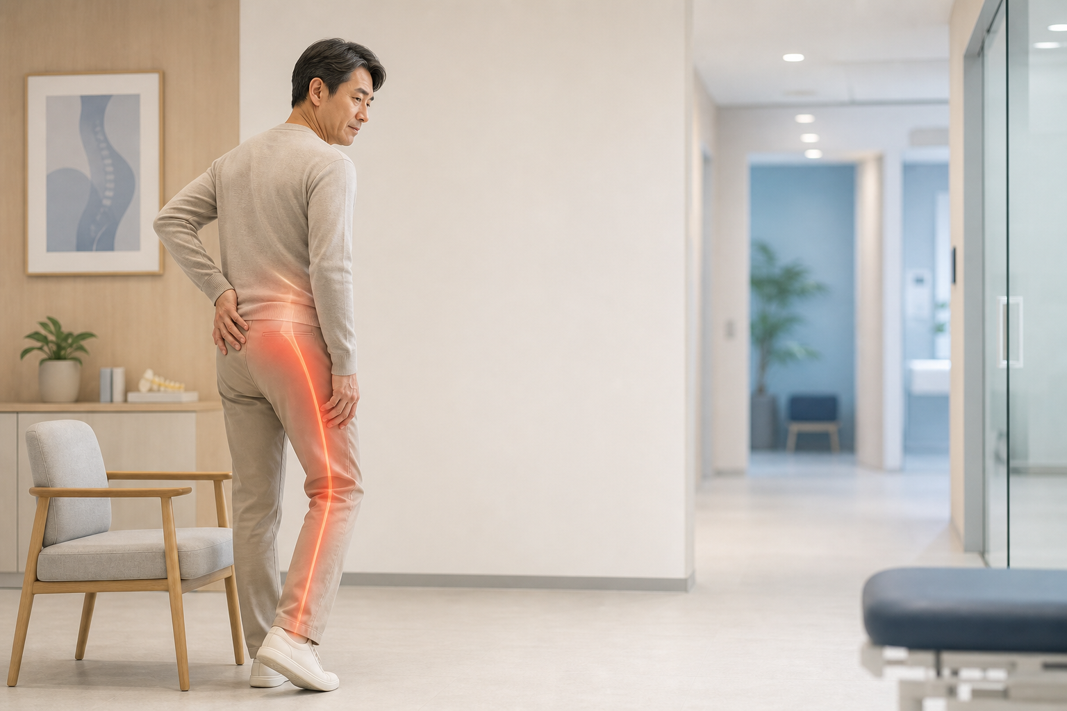 걸을 때마다 엉치에서 다리로 찌릿하게 내려가는 통증, 좌골신경통이 맞을까요? 상단 이미지