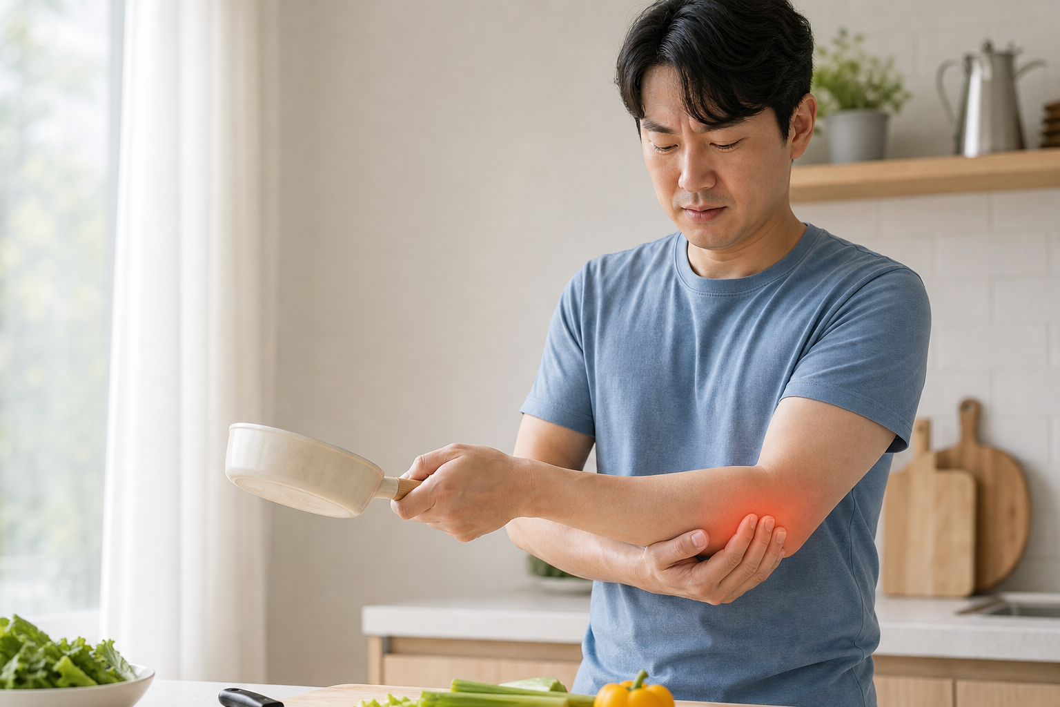 물건을 들 때 팔꿈치 바깥쪽이 아프면 테니스엘보일까요? 상단 이미지